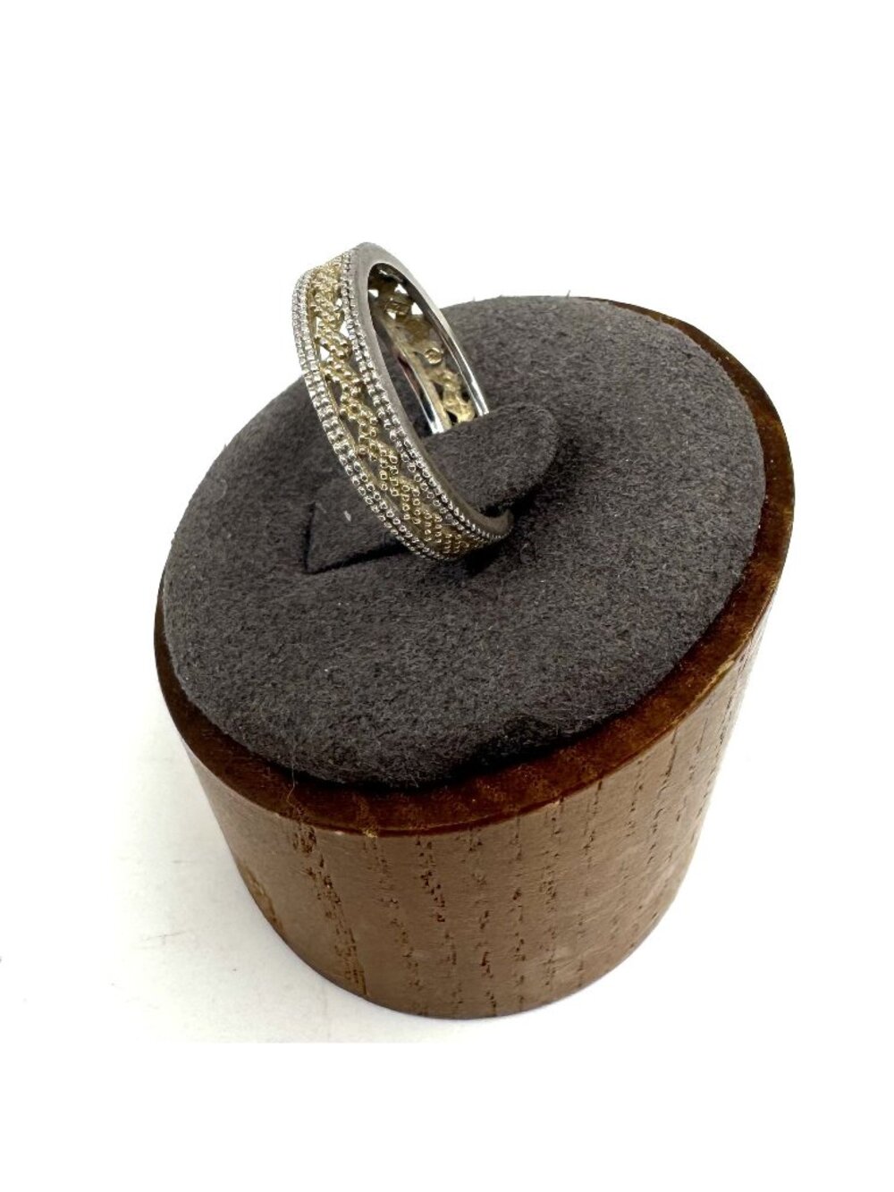 Two Tone Sterling Silver 925 Bead Texture 4.5mm Wide Band Ring Size 6.75